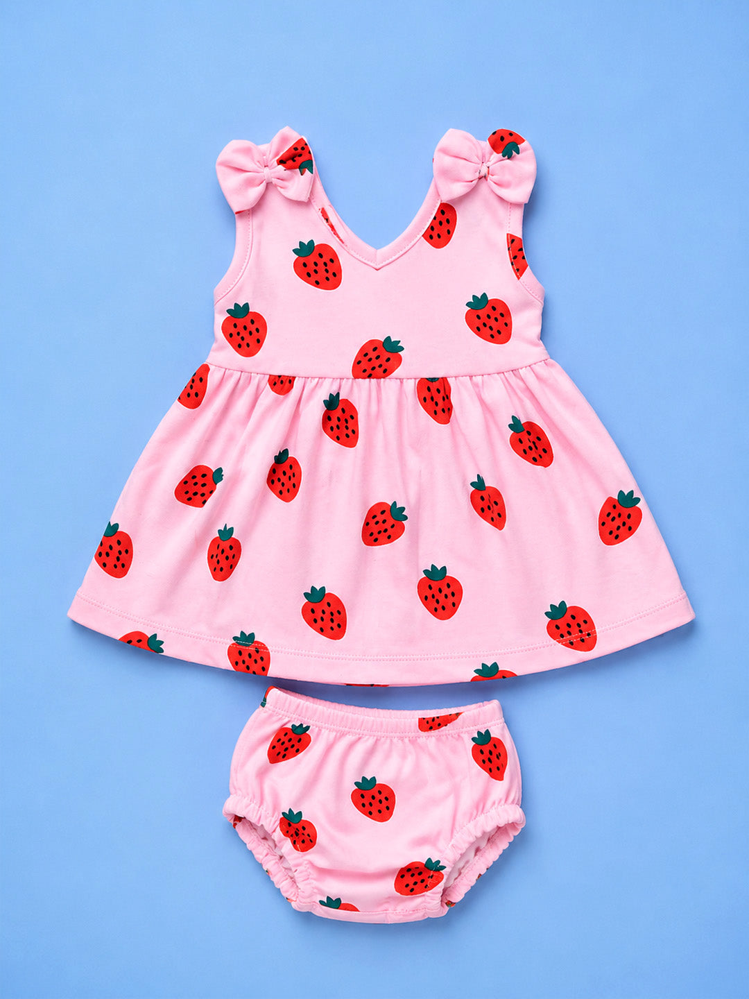 Sleeve Less Frock & Panty Set - Strawberry Print