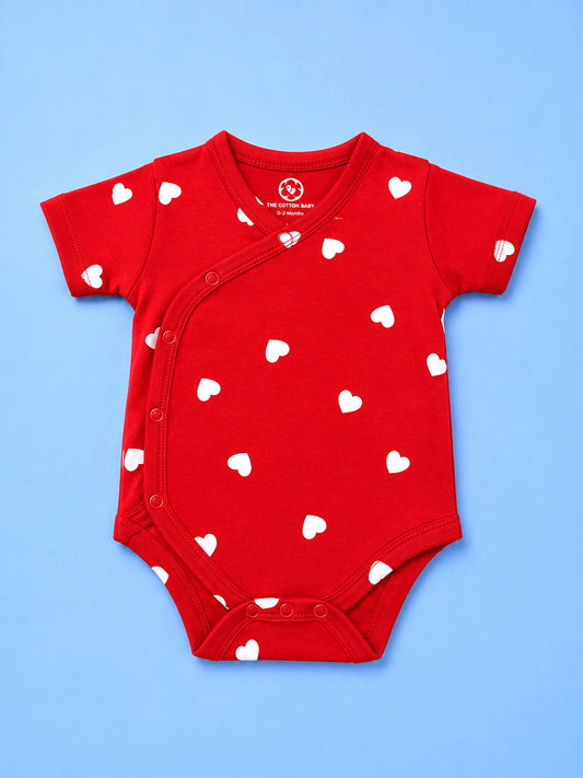 Half Sleeve Onesie - Red White Heart Print