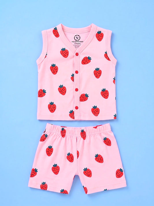 Sleeve Less Jabla & Shorts - Strawberry Print
