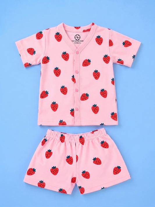 Half Sleeve Jabla & Shorts - Strawberry Print