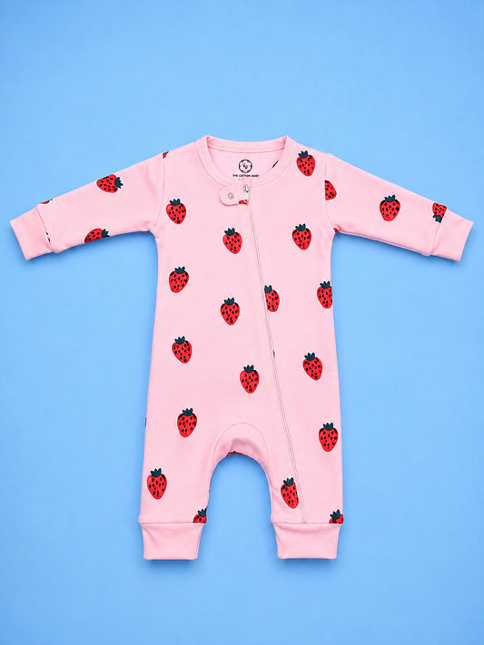Full Body Romper Open Leg- Strawberry Print