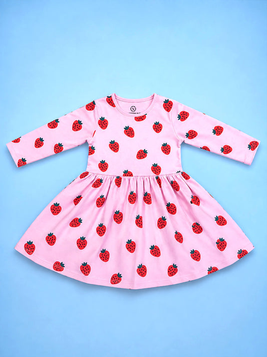 Girl Full Sleeve Frock - Strawberry Print
