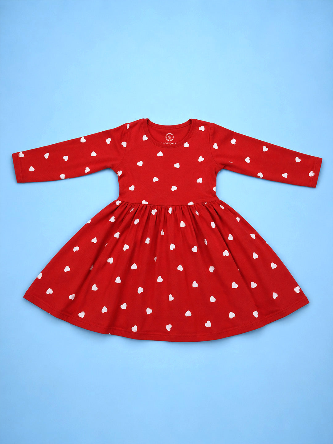 Full Sleeve Frock - Red White Heart Print