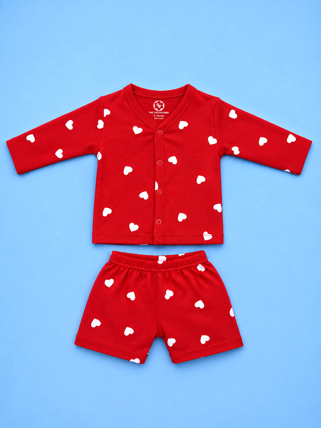 Full Sleeve Jabla & Shorts - Red White Heart Print