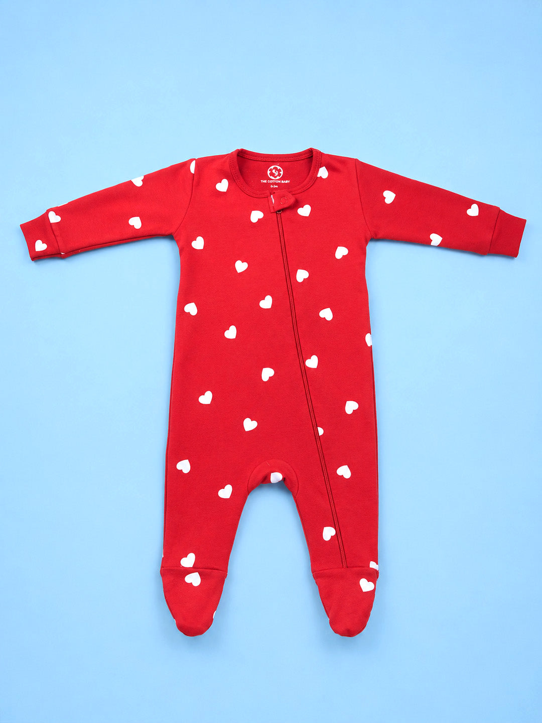 Full Body Romper with Footies - Red White Heart Print