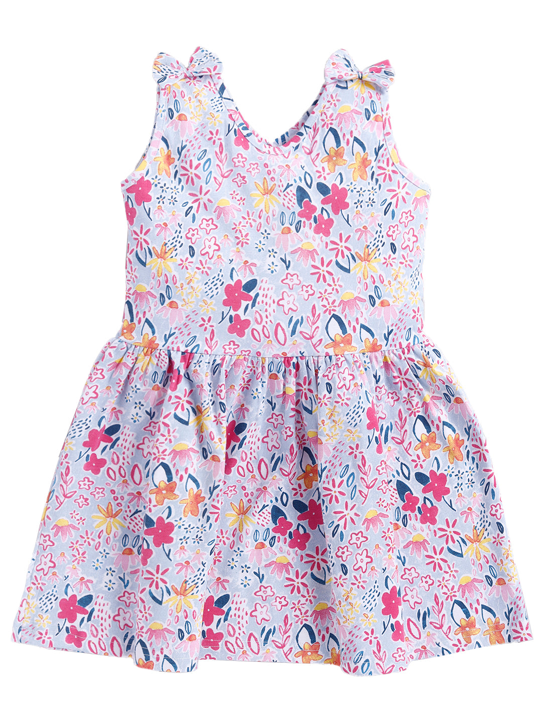 Flower Print  Sleeve less Frock with Bow