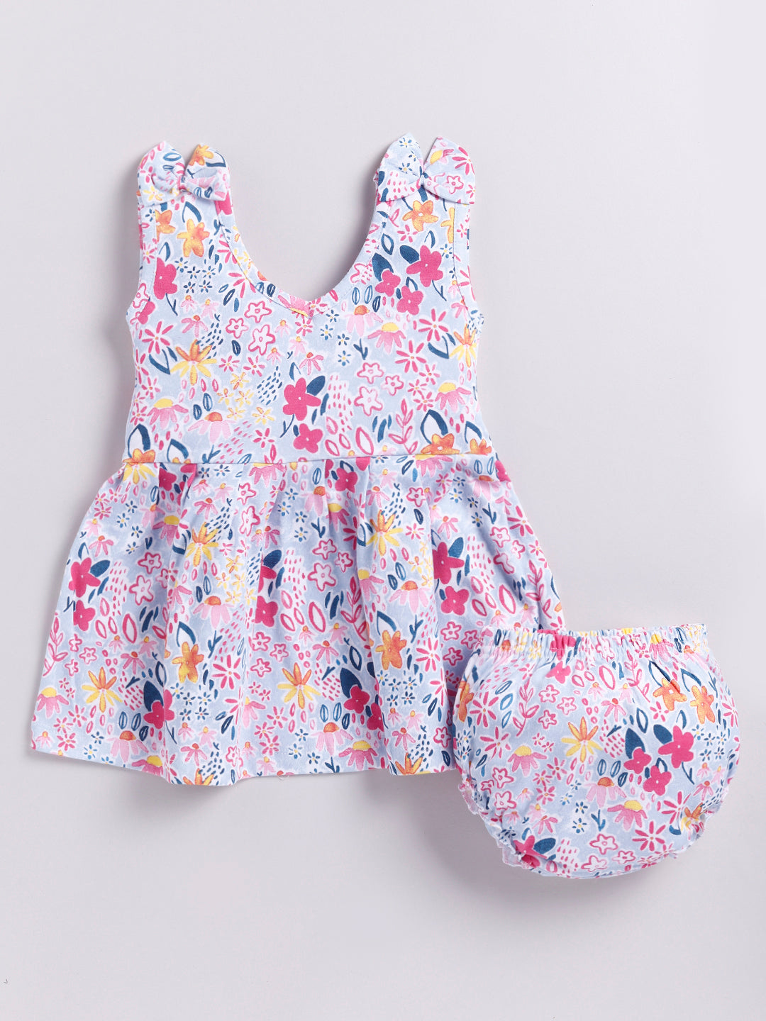 Flower Print Sleeve less Frock & Panty