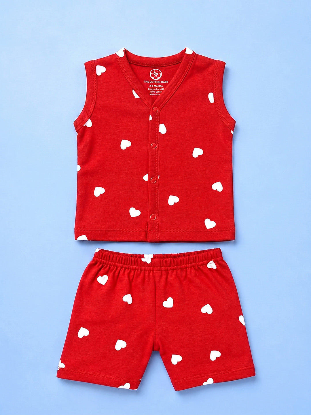 Sleeve Less Jabla & Shorts - Red White Heart Print