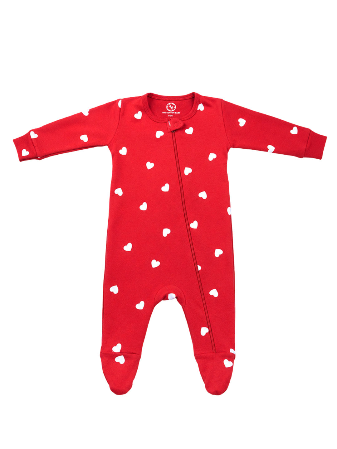 Full Body Romper with Footies - Red White Heart  Print