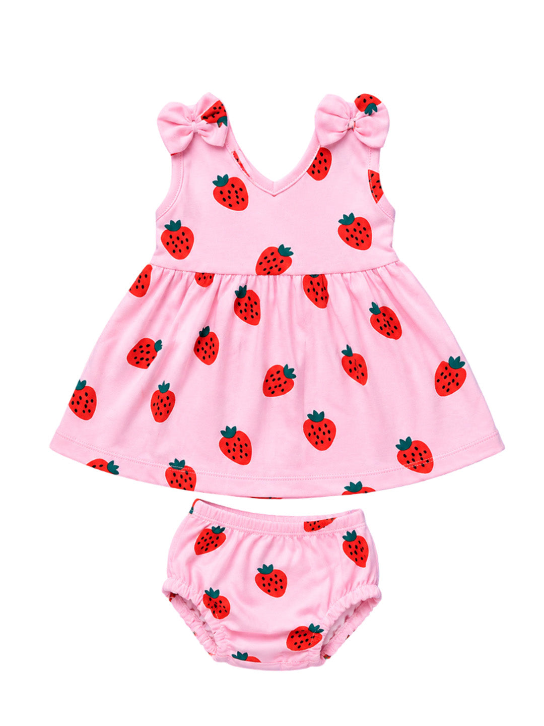 Sleeve Less Frock & Panty Set - Strawberry Print