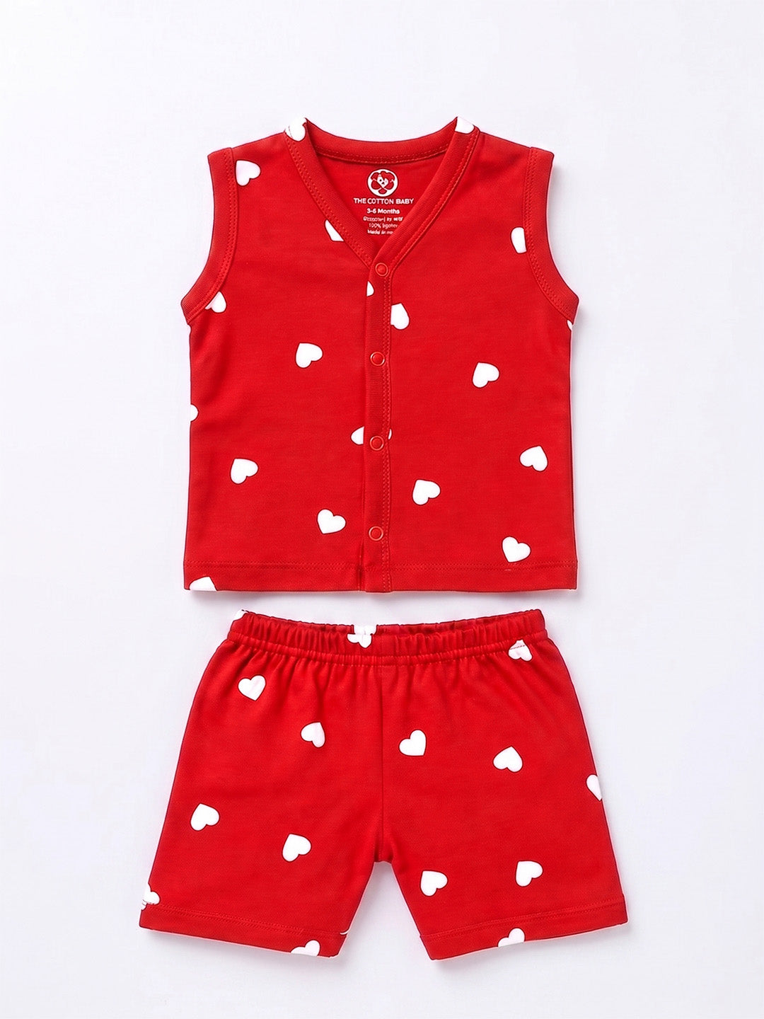 Sleeve Less Jabla & Shorts - Red White Heart Print
