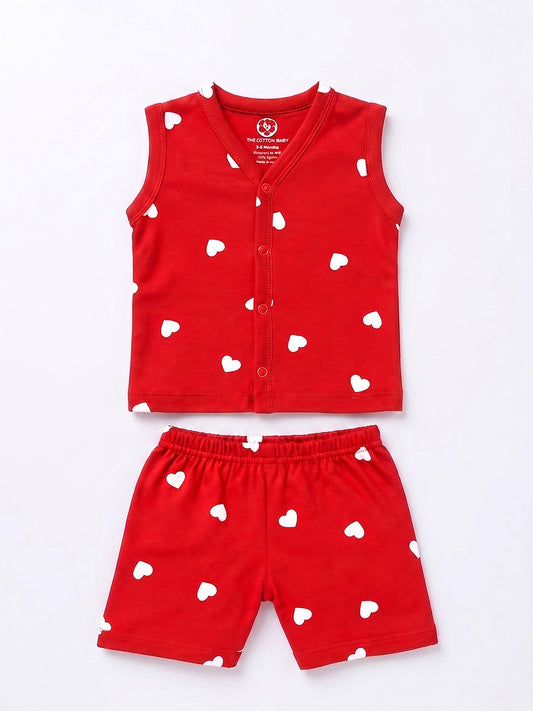 Sleeve Less Jabla & Shorts - Red White Heart Print
