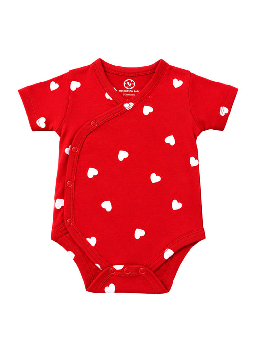 Half Sleeve Onesie - Red White Heart Print