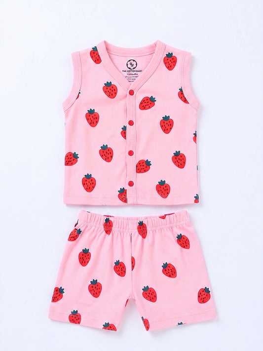 Sleeve Less Jabla & Shorts - Strawberry Print