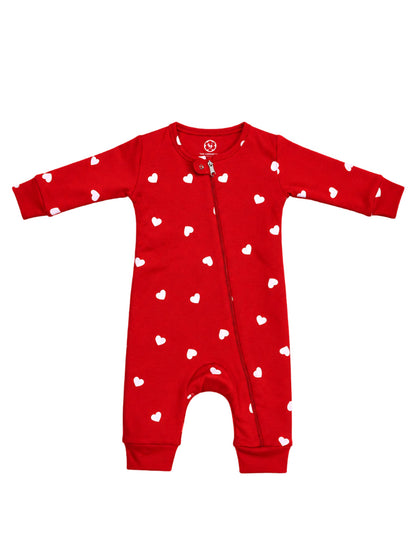 Full Body Romper Open Leg- Red White Heart Print