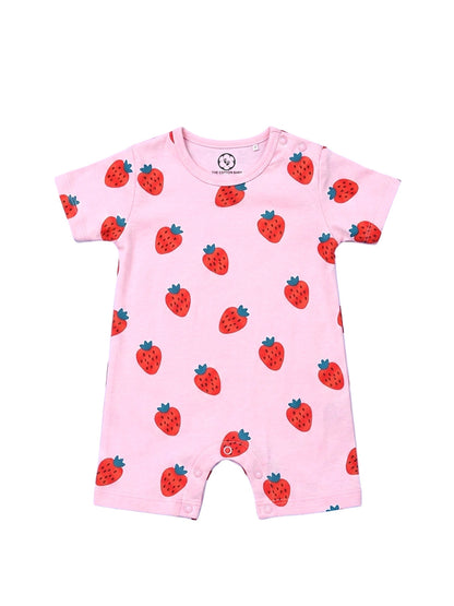 Half Sleeve Half Leg Romper - Strawberry Print