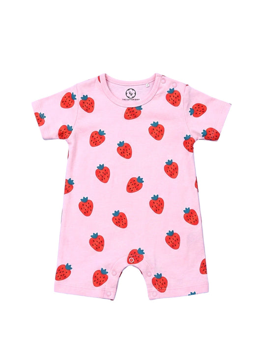 Half Sleeve Half Leg Romper - Strawberry Print