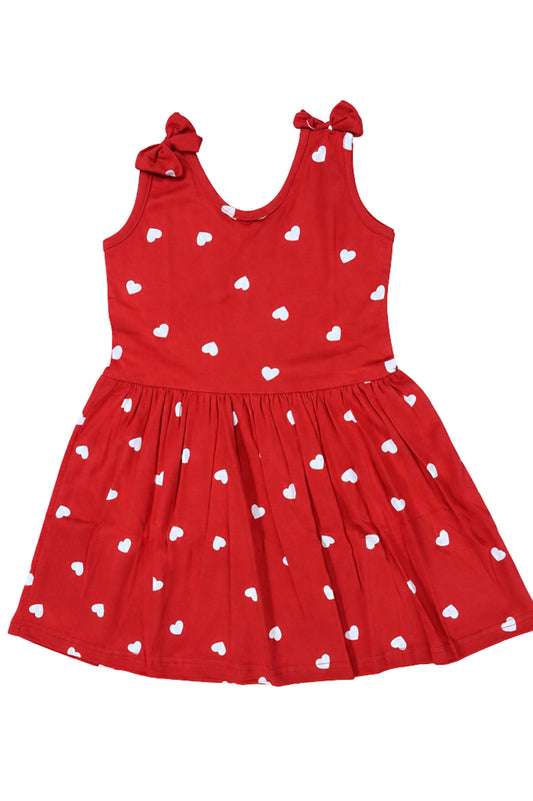 Sleeve Less Frock - Red White Heart Print