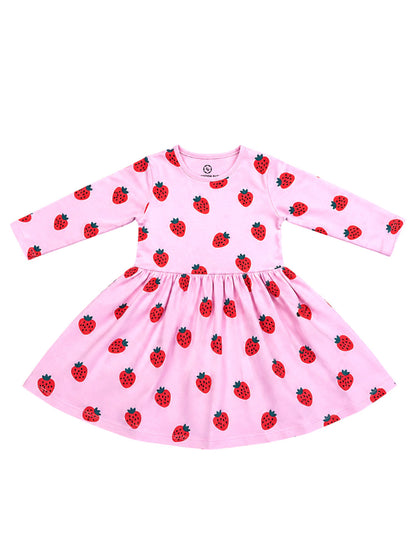 Girl Full Sleeve Frock - Strawberry Print