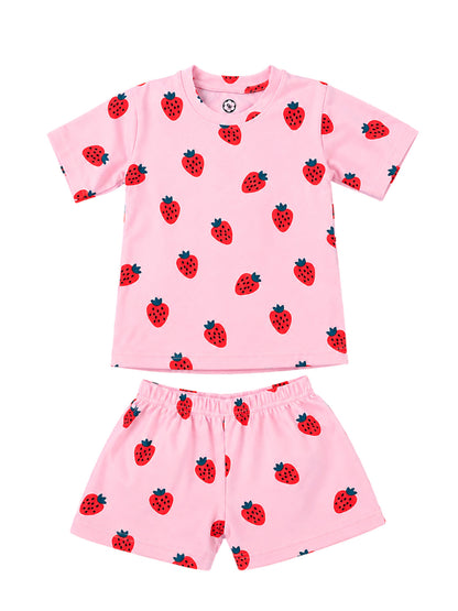 Half Sleeve T-Shirt & Shorts Set - Strawberry Print