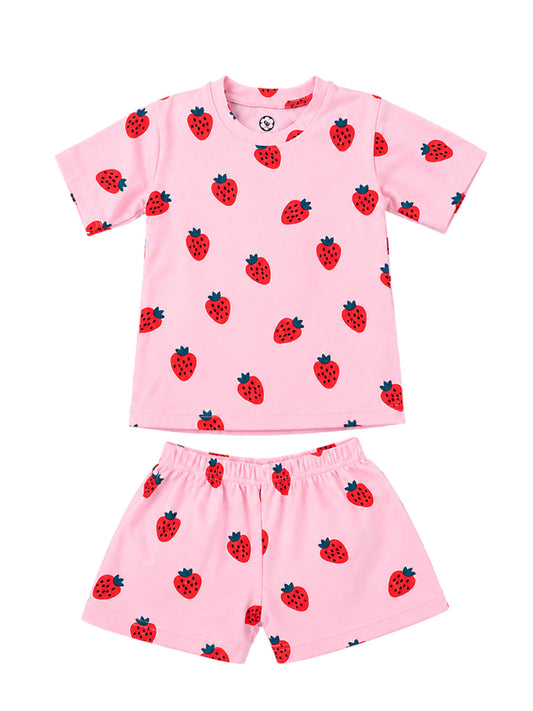 Half Sleeve T-Shirt & Shorts Set - Strawberry Print