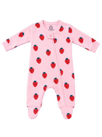 Full Body Romper with Footies - Strawberry Print