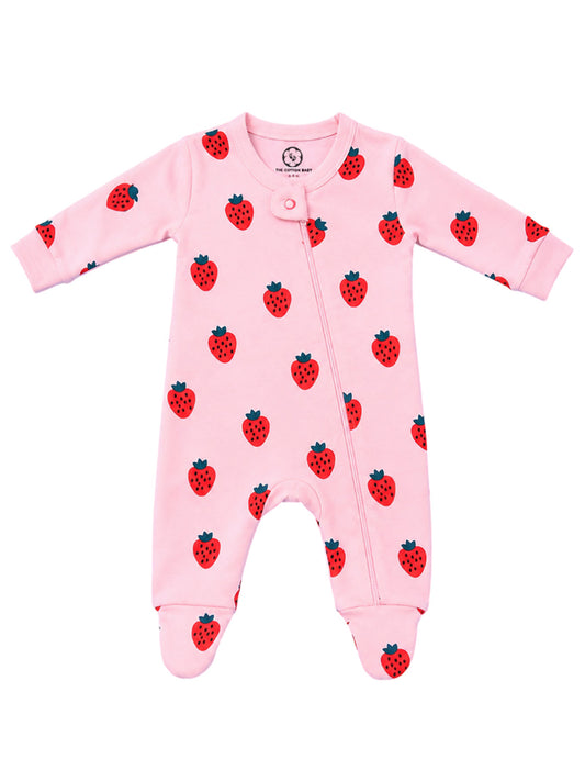 Full Body Romper with Footies - Strawberry Print