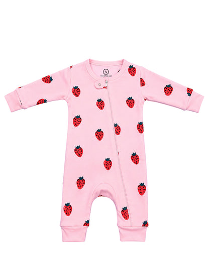 Full Body Romper Open Leg- Strawberry Print