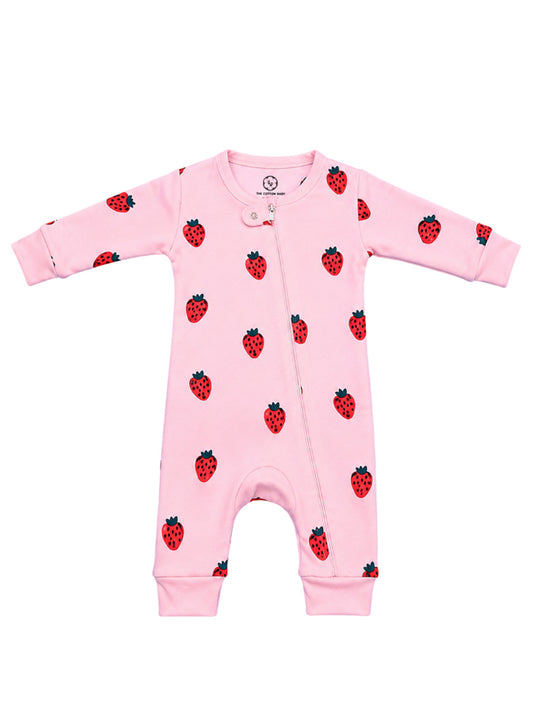 Full Body Romper Open Leg- Strawberry Print