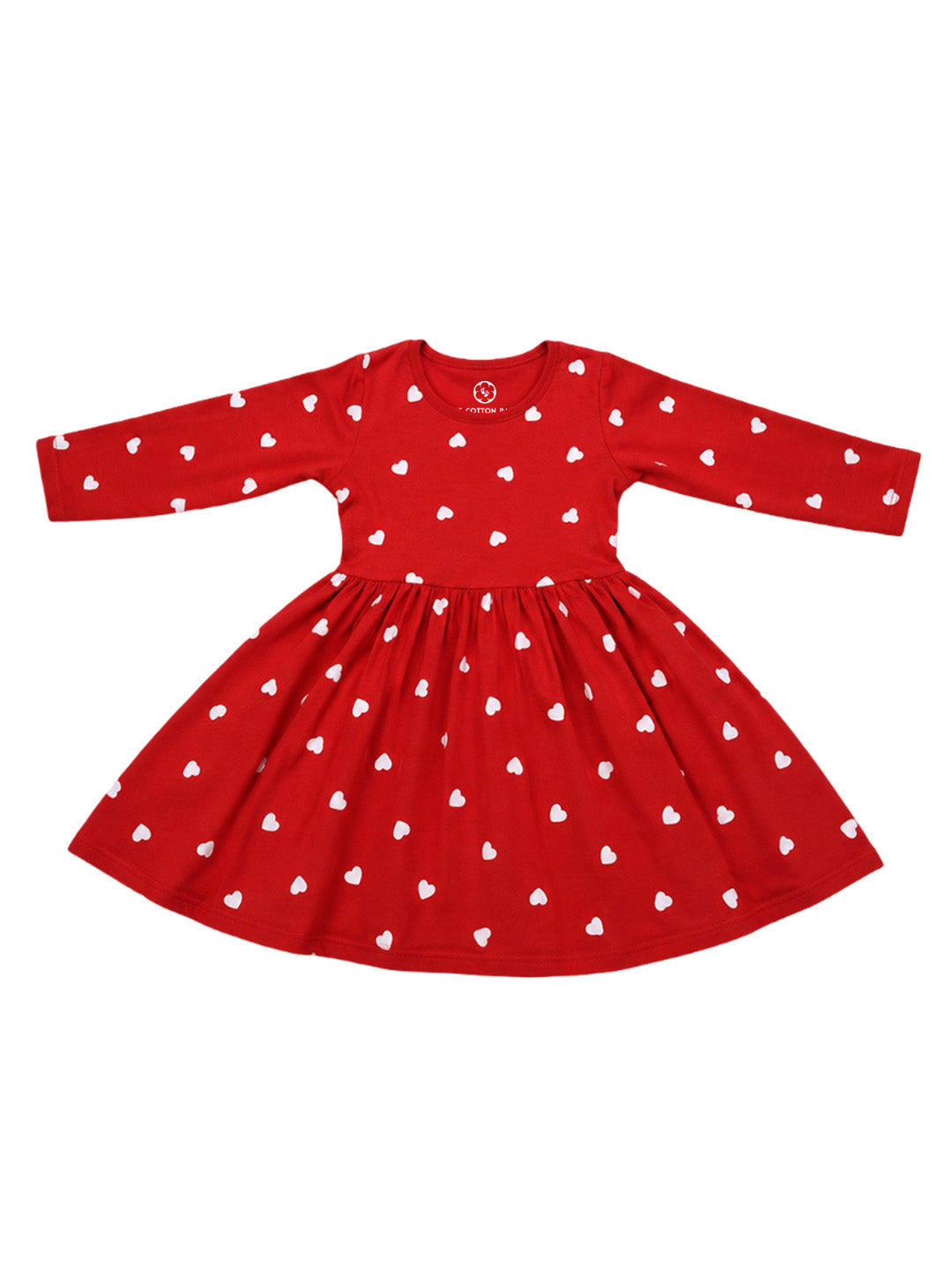 Full Sleeve Frock - Red White Heart Print