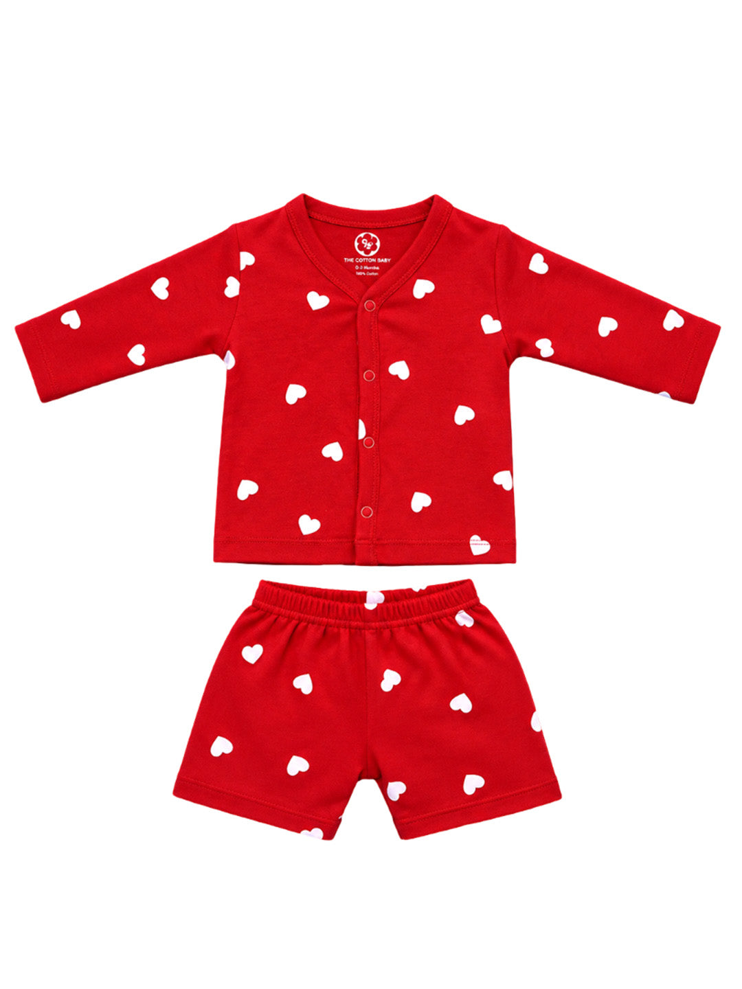Full Sleeve Jabla & Shorts - Red White Heart Print