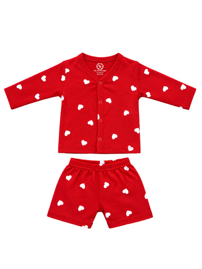 Full Sleeve Jabla & Shorts - Red White Heart Print
