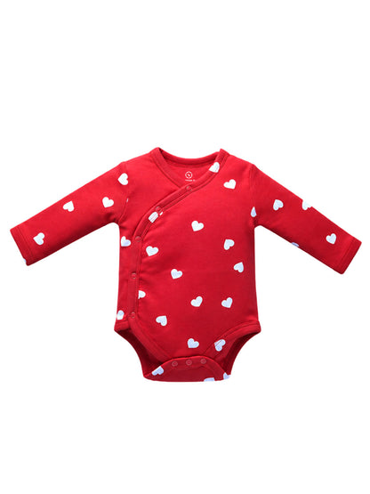 Full Sleeve Onesie - Red White Heart Print