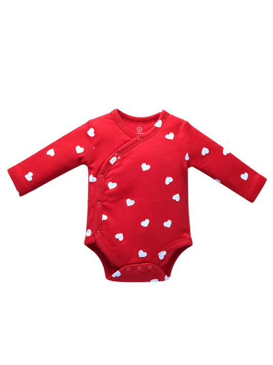 Full Sleeve Onesie Side Snap- Red White Heart Print