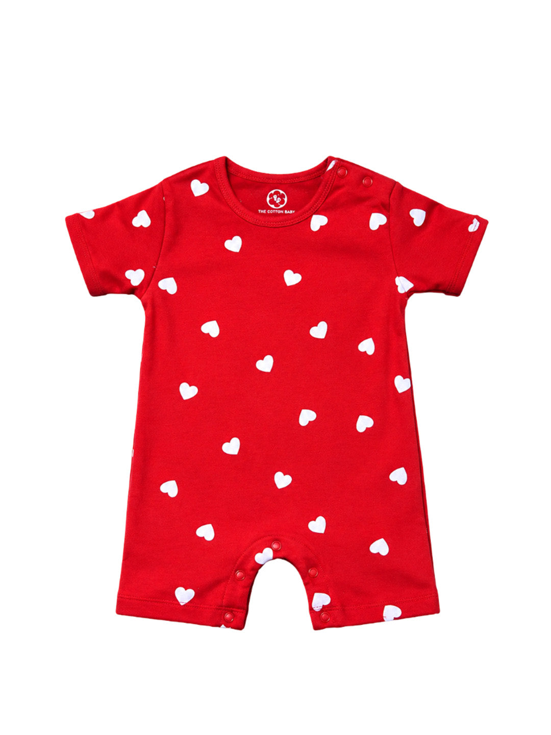 Half Sleeve Half Leg Romper - Red White Heart Print