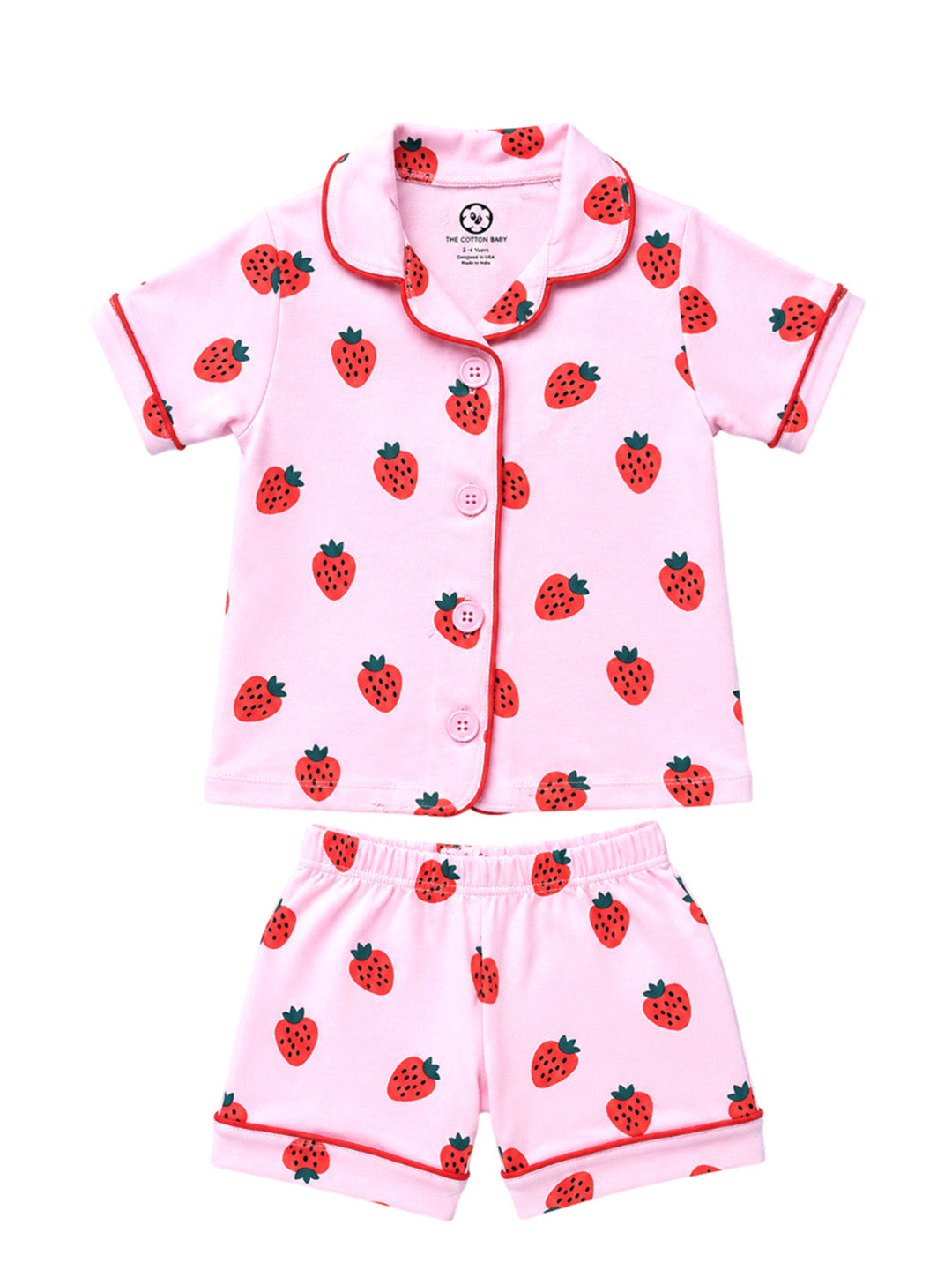 Half Sleeve Night Suit For Boys and Girls - Strawberry Print