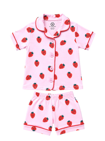 Half Sleeve Night Suit For Boys and Girls - Strawberry Print