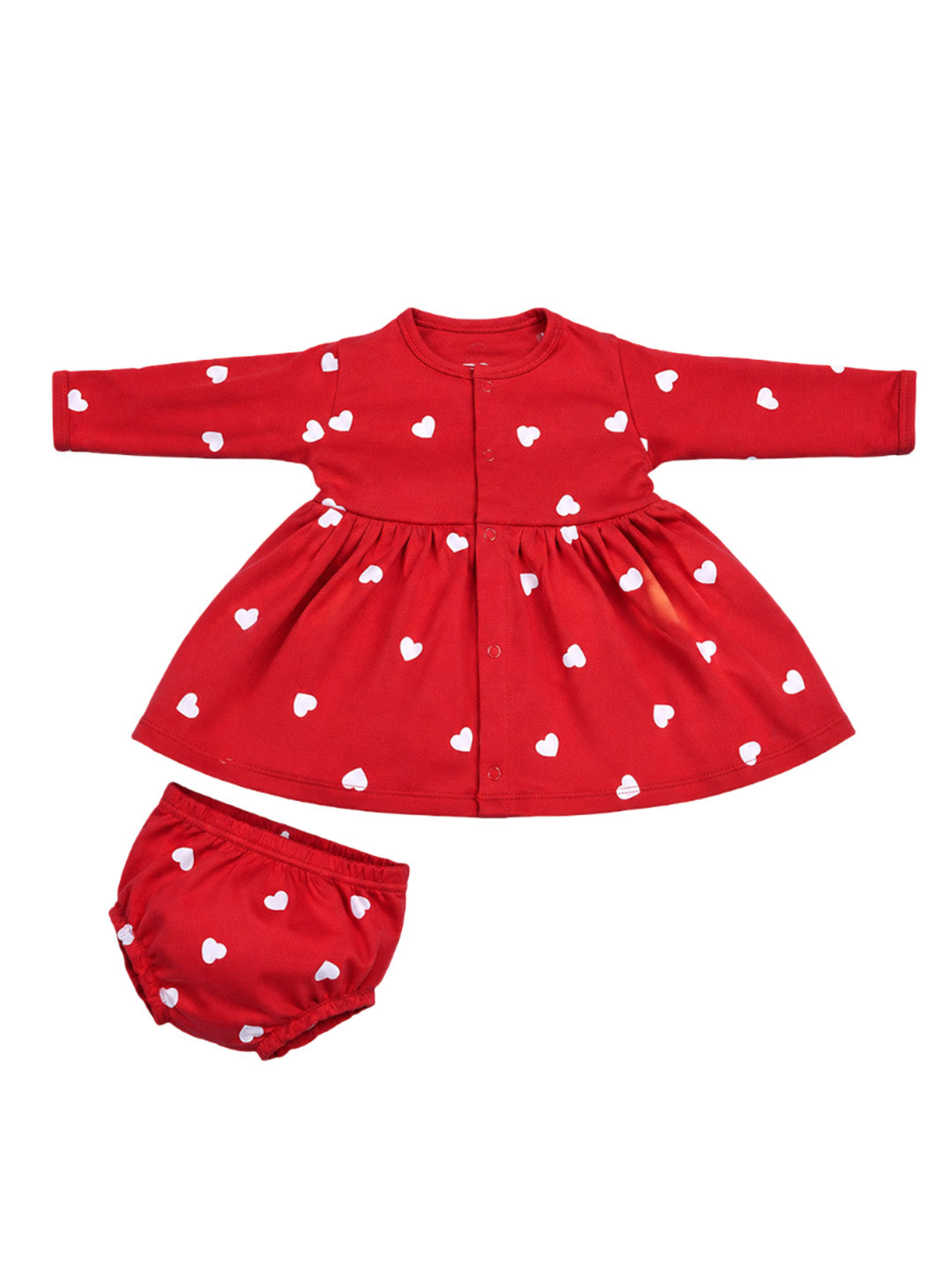 Full Sleeve Frock & Panty Set - Red White Heart Print