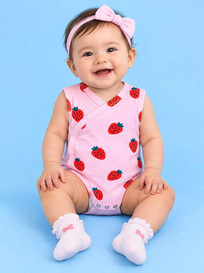 Sleeve Less Onesie Side Snap - Strawberry Print