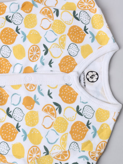 Lemon Printed Cotton Full Body Romper- Leg Covered