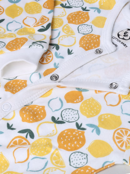Lemon Printed Cotton Full Body Romper- Leg Covered