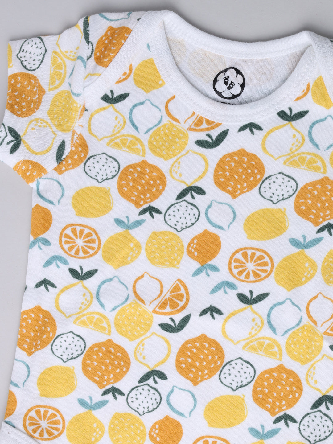 Cotton Half Sleeve Cute Lemon Print Onesie - Unisex