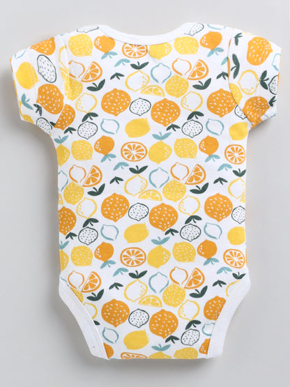 Cotton Half Sleeve Cute Lemon Print Onesie - Unisex