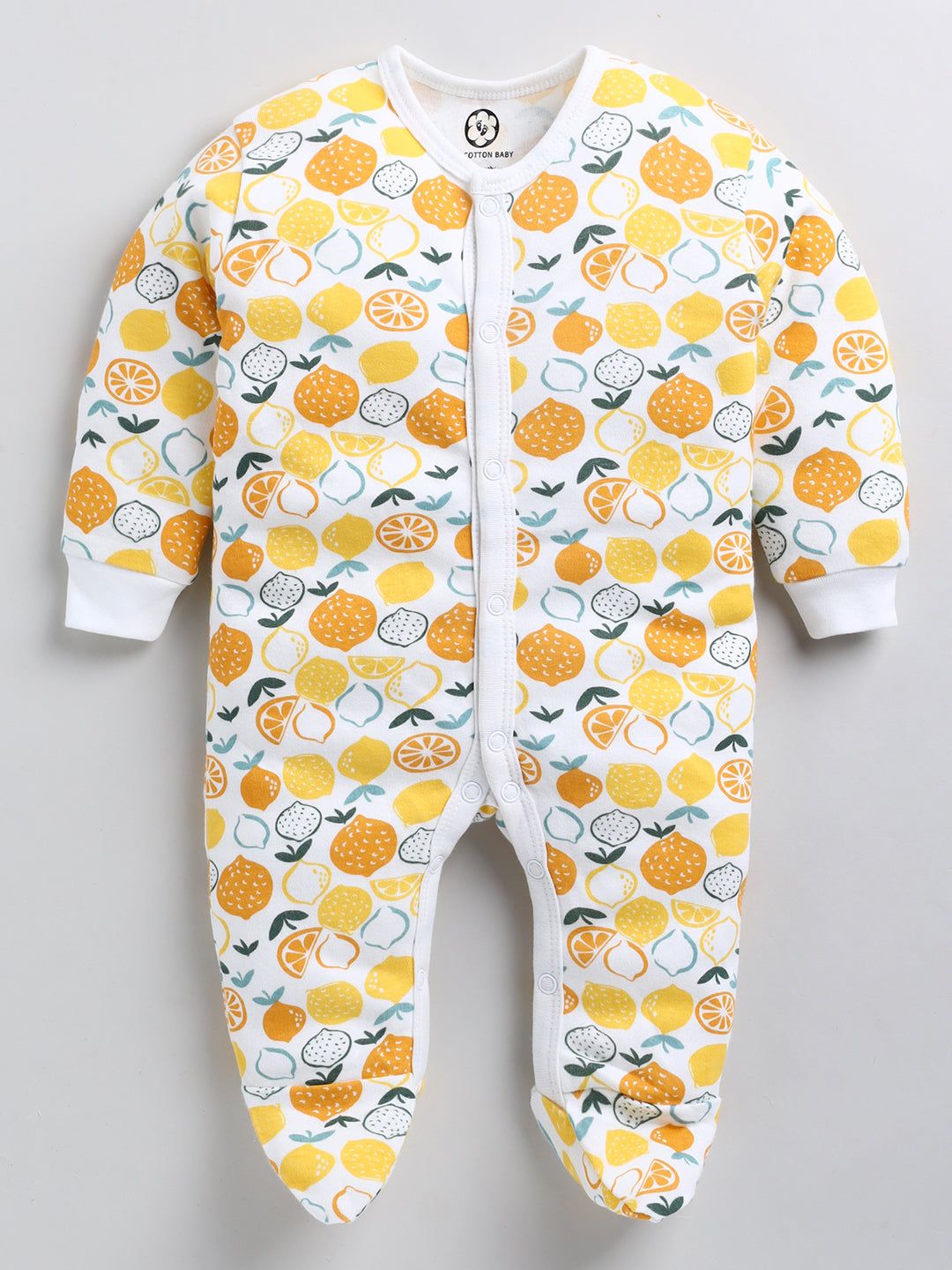 Lemon Printed Cotton Full Body Romper- Leg Covered
