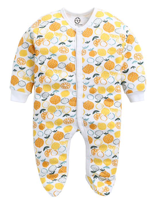 Lemon Printed Cotton Full Body Romper- Leg Covered