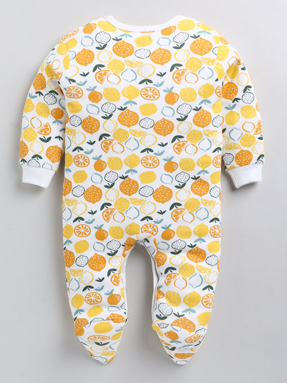 Lemon Printed Cotton Full Body Romper- Leg Covered
