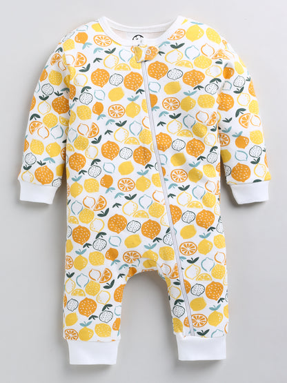 Lemon Printed Cotton Full Body Romper- Leg Covered