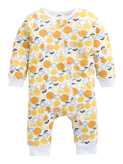 Lemon Printed Cotton Full Body Romper- Leg Covered