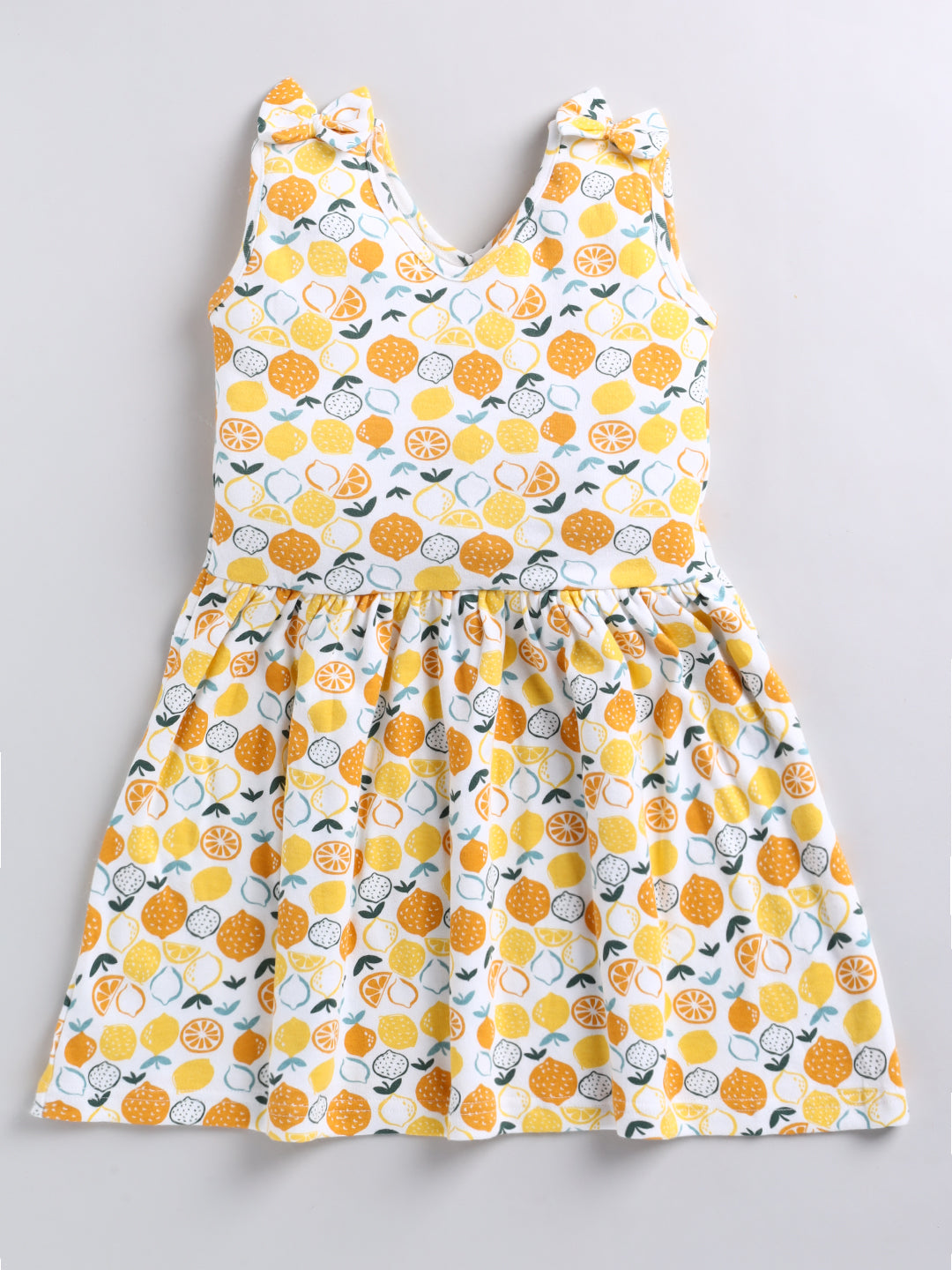 Lemon Print Pure Cotton Girls Sleeve Less Frock