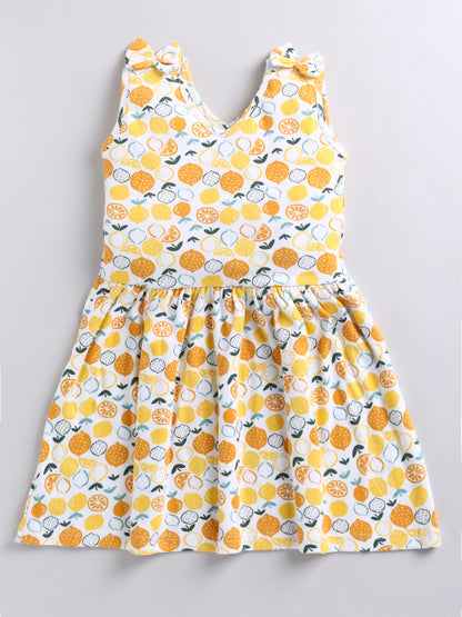 Lemon Print Pure Cotton Girls Sleeve Less Frock